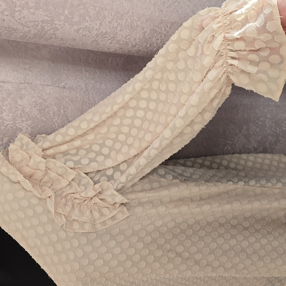 Perch by Blu Pepper Cream Dotted Ruffle Sleeve Blouse, Size 1X - Picture 5 of 11